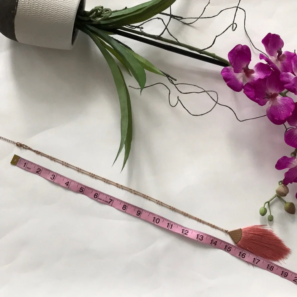 Coral Color Long Fringe Pendant Necklace - Picture 4 of 6